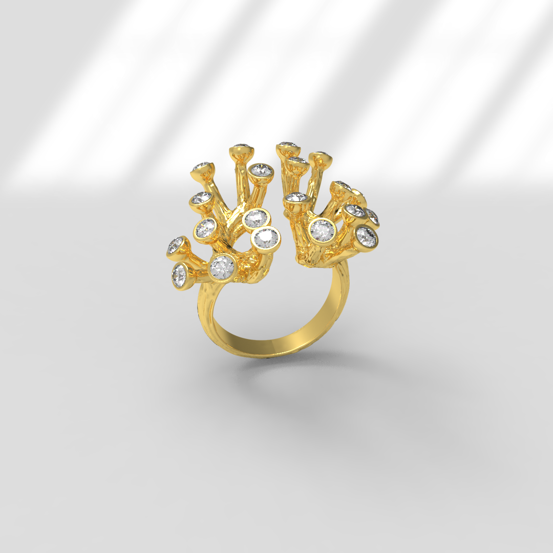 Bague or jaune couronne diamants création originale Aion Jewels
