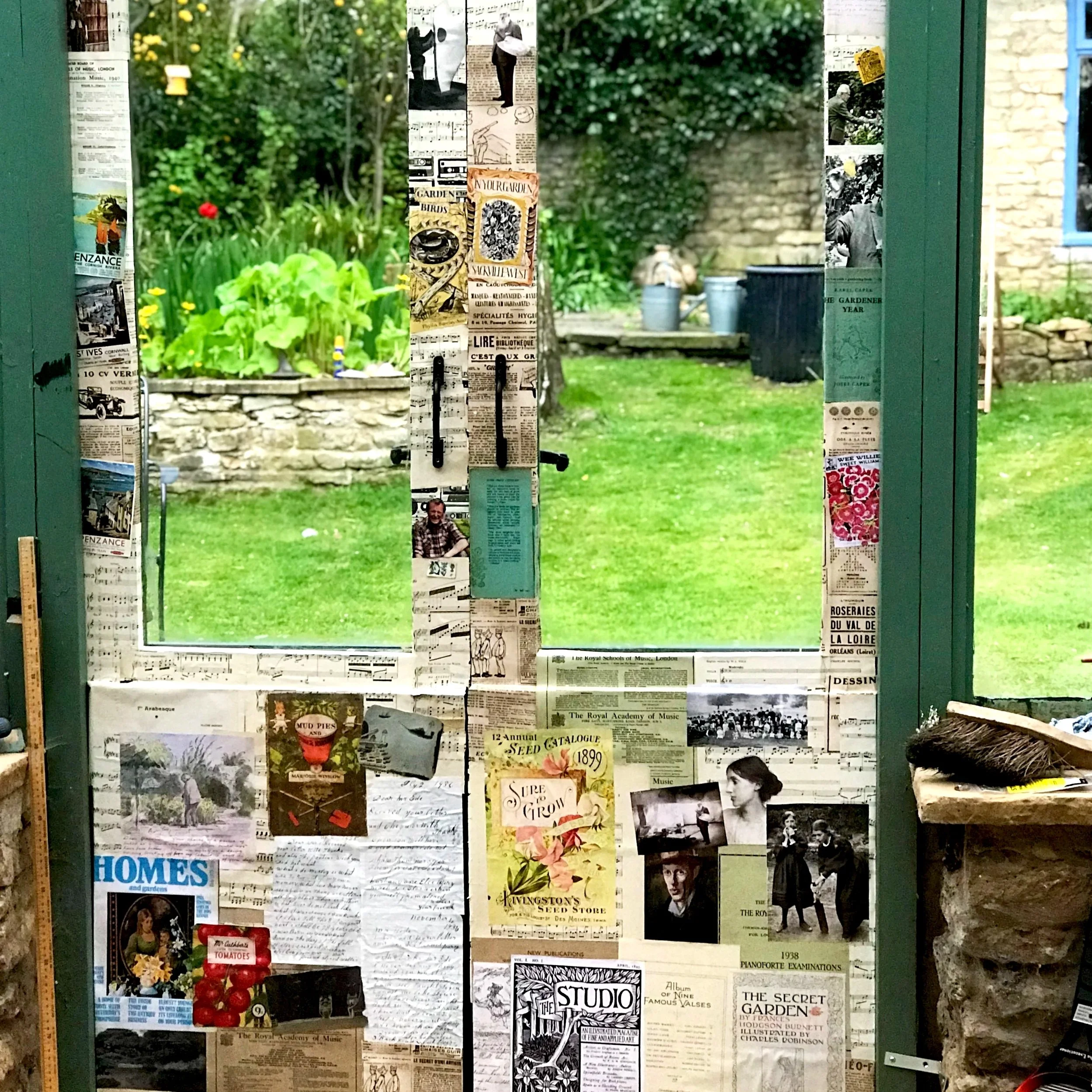 Easy option? Replace doors. More creative option, quick repair, decoupage, images sourced, printed etc