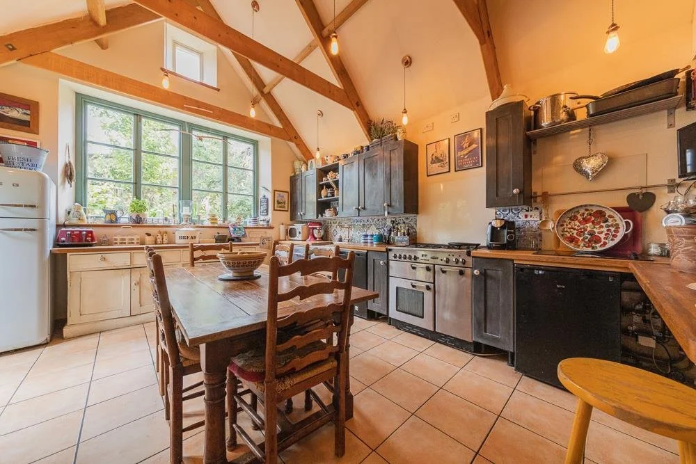 Kitchen with french windows, cottage, Rutland.
