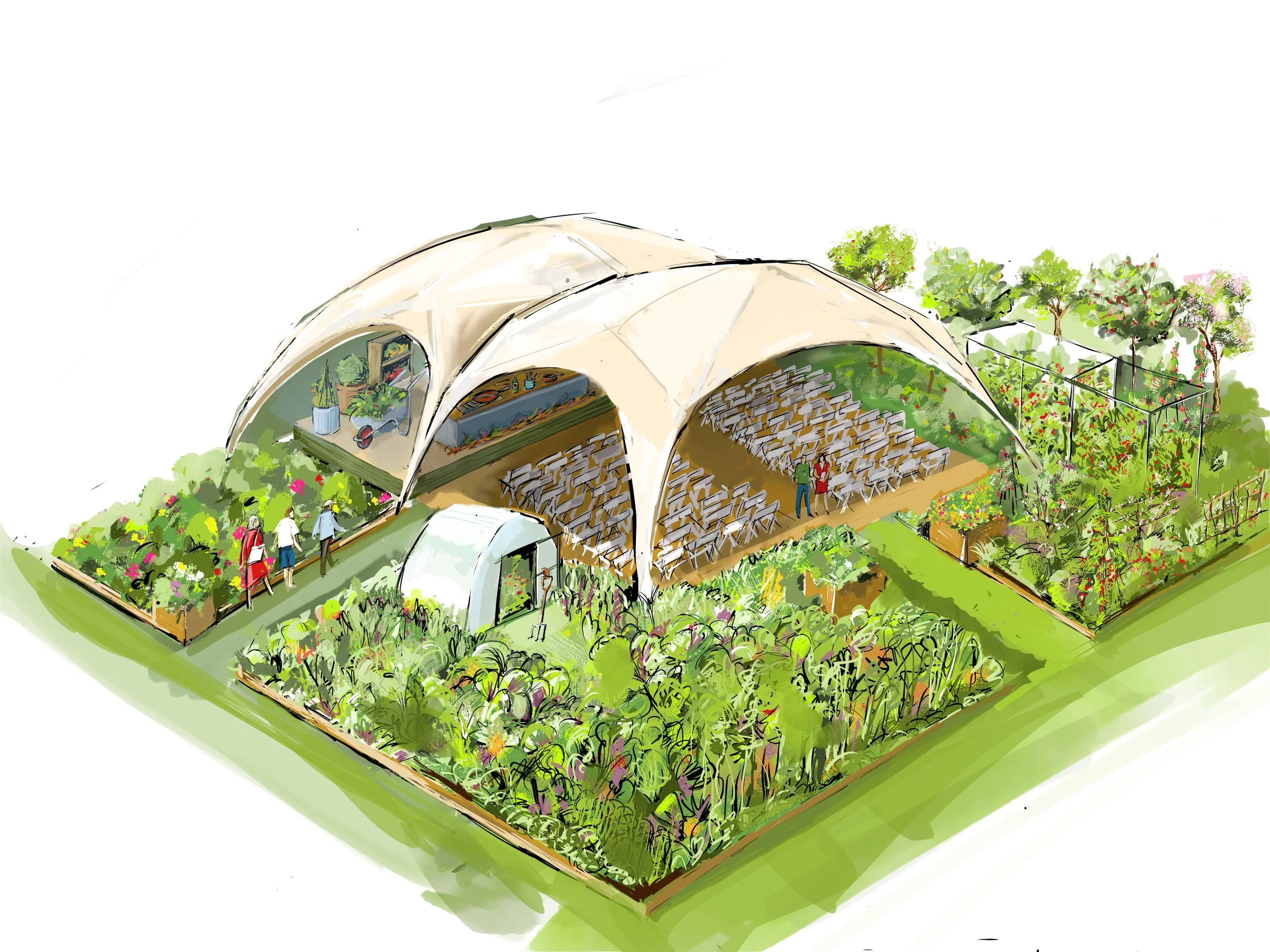 RHS Malvern Kitchen Garden Theatre design.