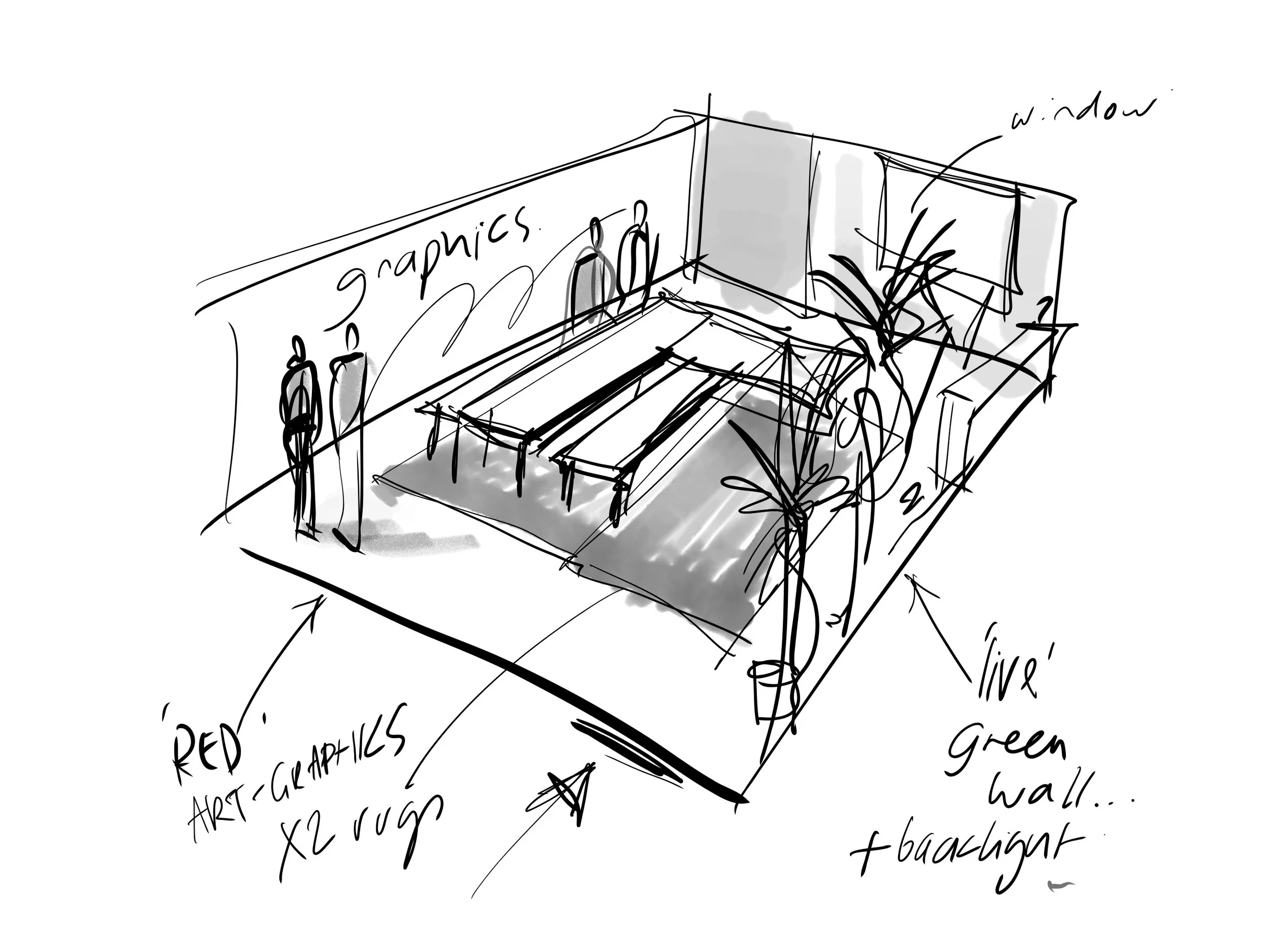 Original sketch for Asian themed boardroom, Yorkshire.
