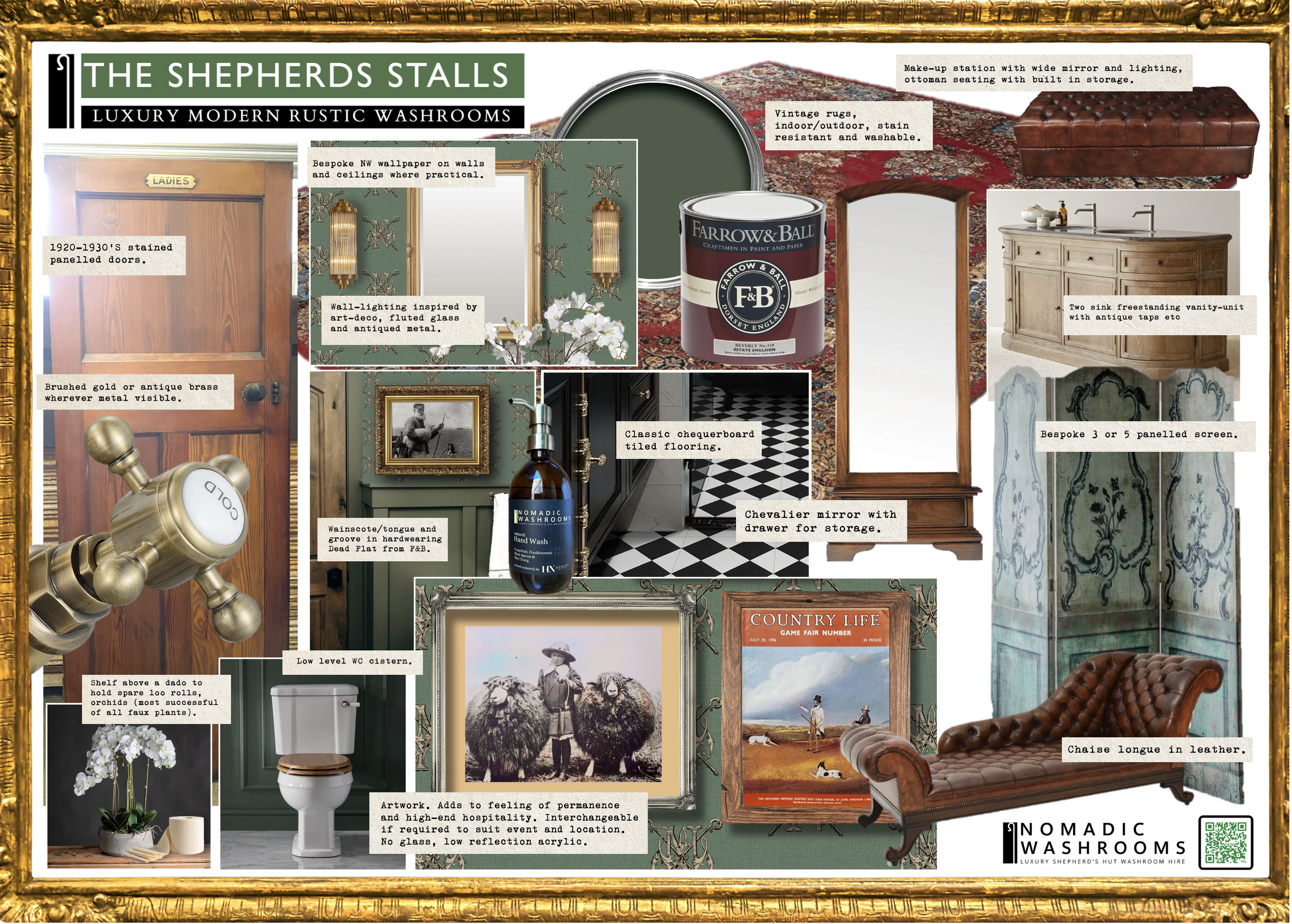 Moodboard for new marquee washroom concept, Nomadic Washrooms.