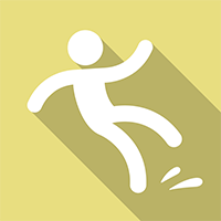 Icon of a person slipping or falling, with a shadow on a yellow background.