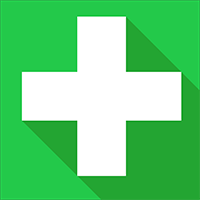 White medical cross on a green background.