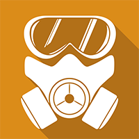 Icon of a gas mask with goggles on a brown background