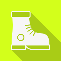 Line drawing of a ski boot on a bright green background.