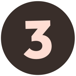 Number 3 in a pink hue on a dark brown circle background.
