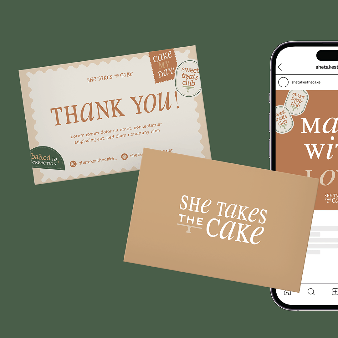 She Takes The Cake brand identity design and digital marketing assets by Complete Street