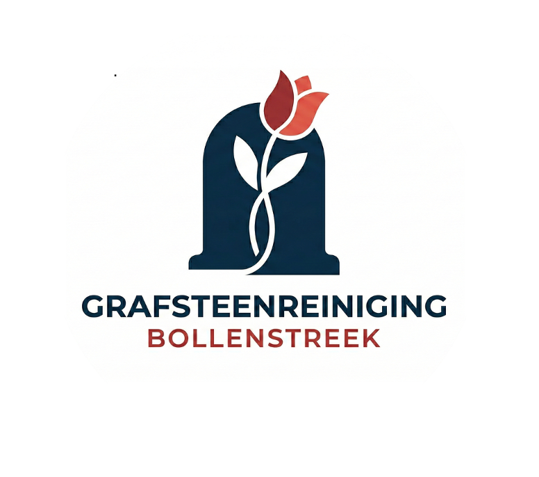 Logo van Grafsteenreiniging Bollenstreek, met een grafsteen en een roos erop.