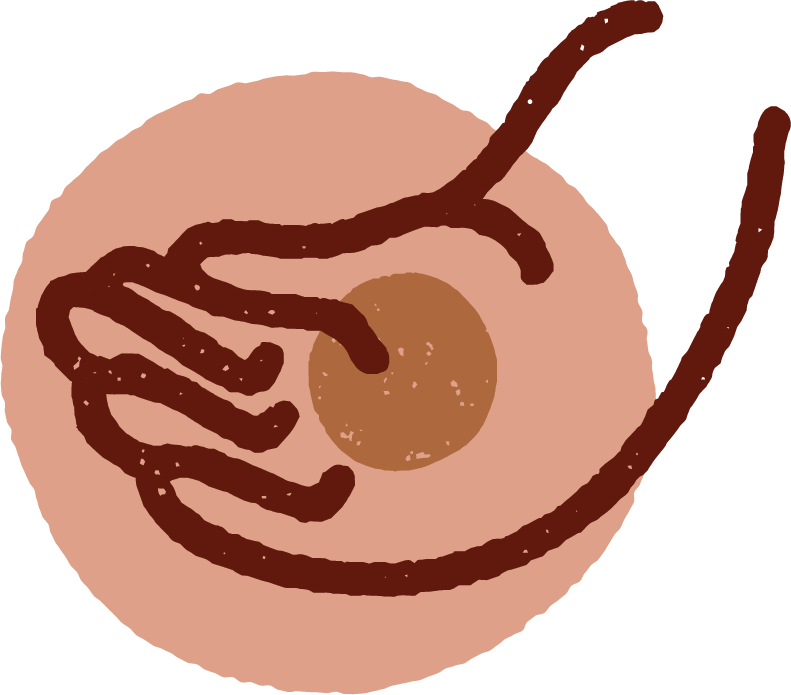 Illustration of a cupped hand over a blush pink background.