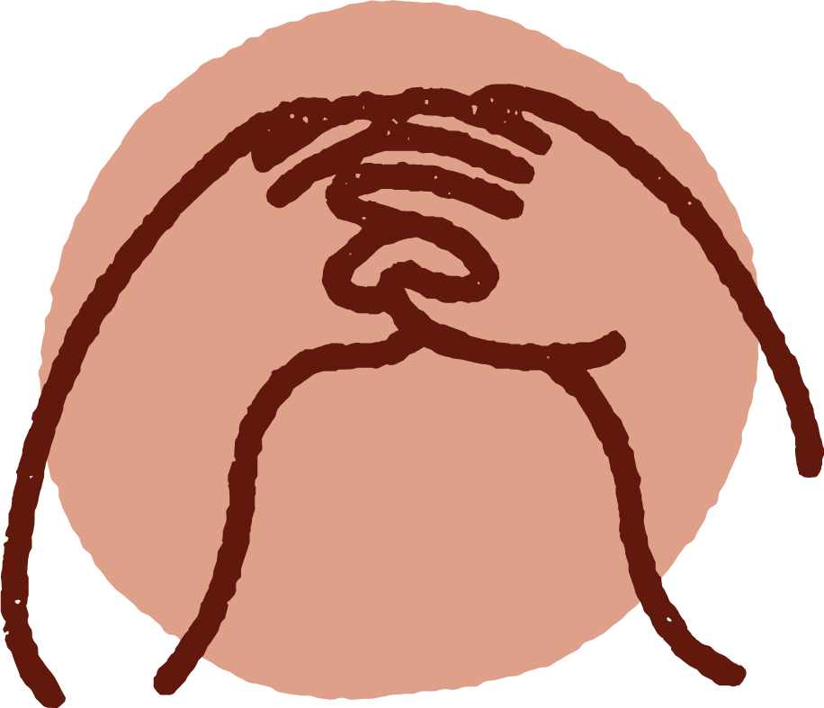 Line drawing of a two hands holding each other over a blush pink background.