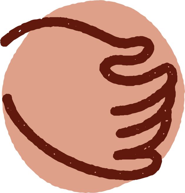 A stylized illustration of a cupped hand over a blush pink background.