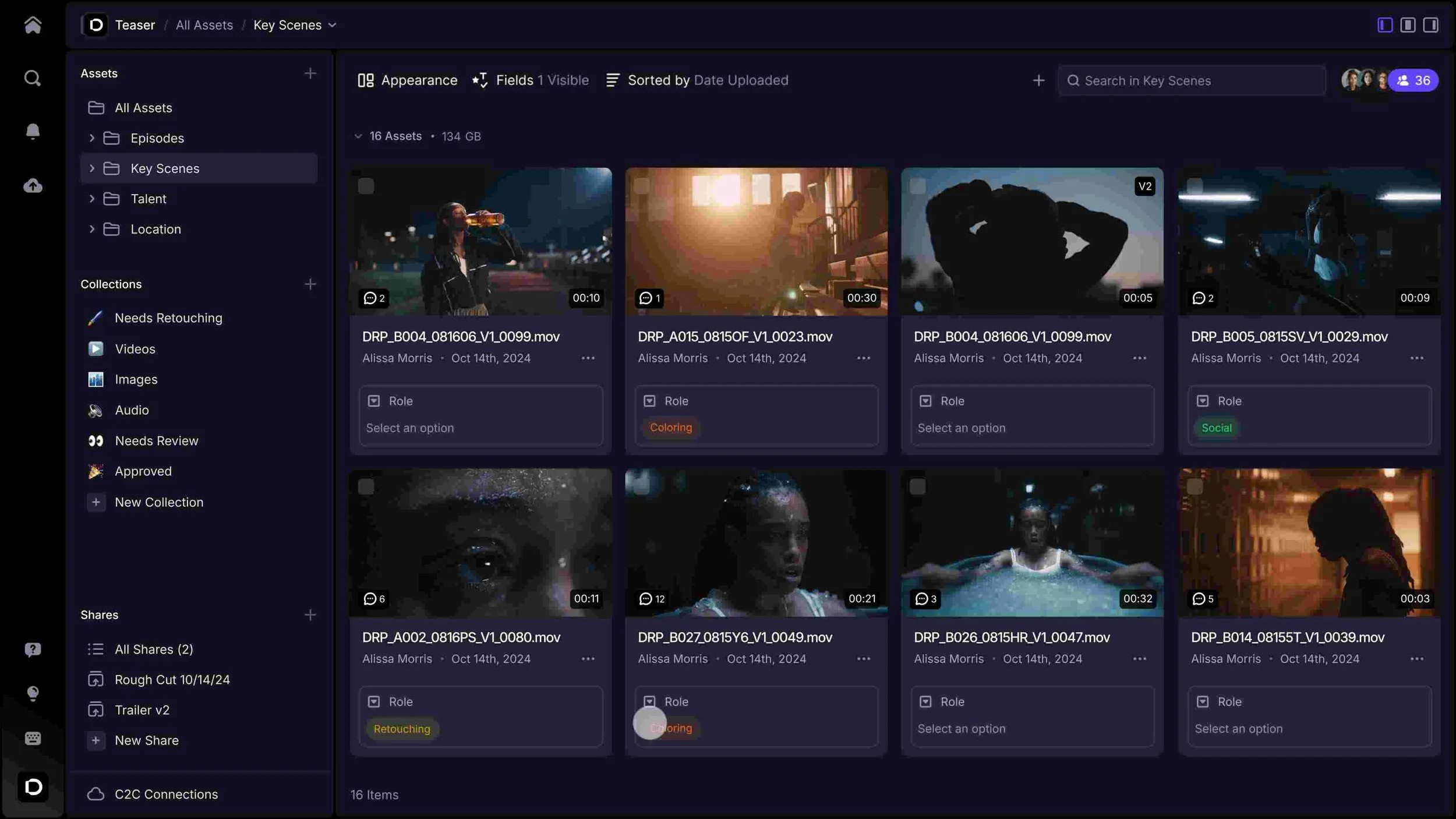 A screenshot of video files uploading quickly on Frame.io