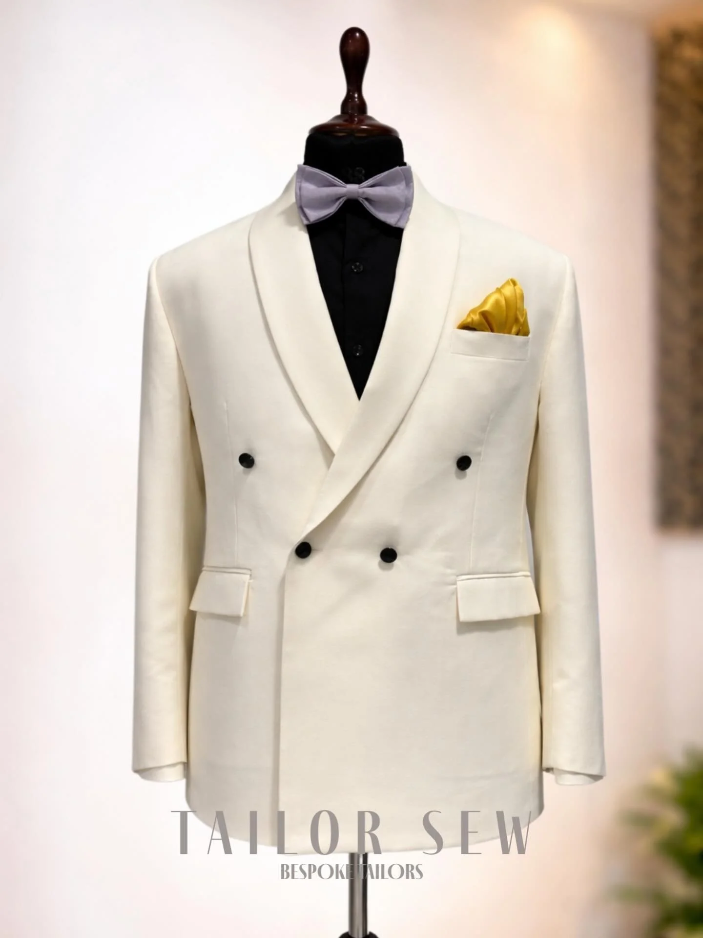 Timeless elegance redefined.#There is nothing quite like the presence of a bespoke Ivory Dinner Jacket. Our latest creation features a masterfully structured double-breasted silhouette and a continuous shawl lapel for a smooth, seamless finish.

The 
