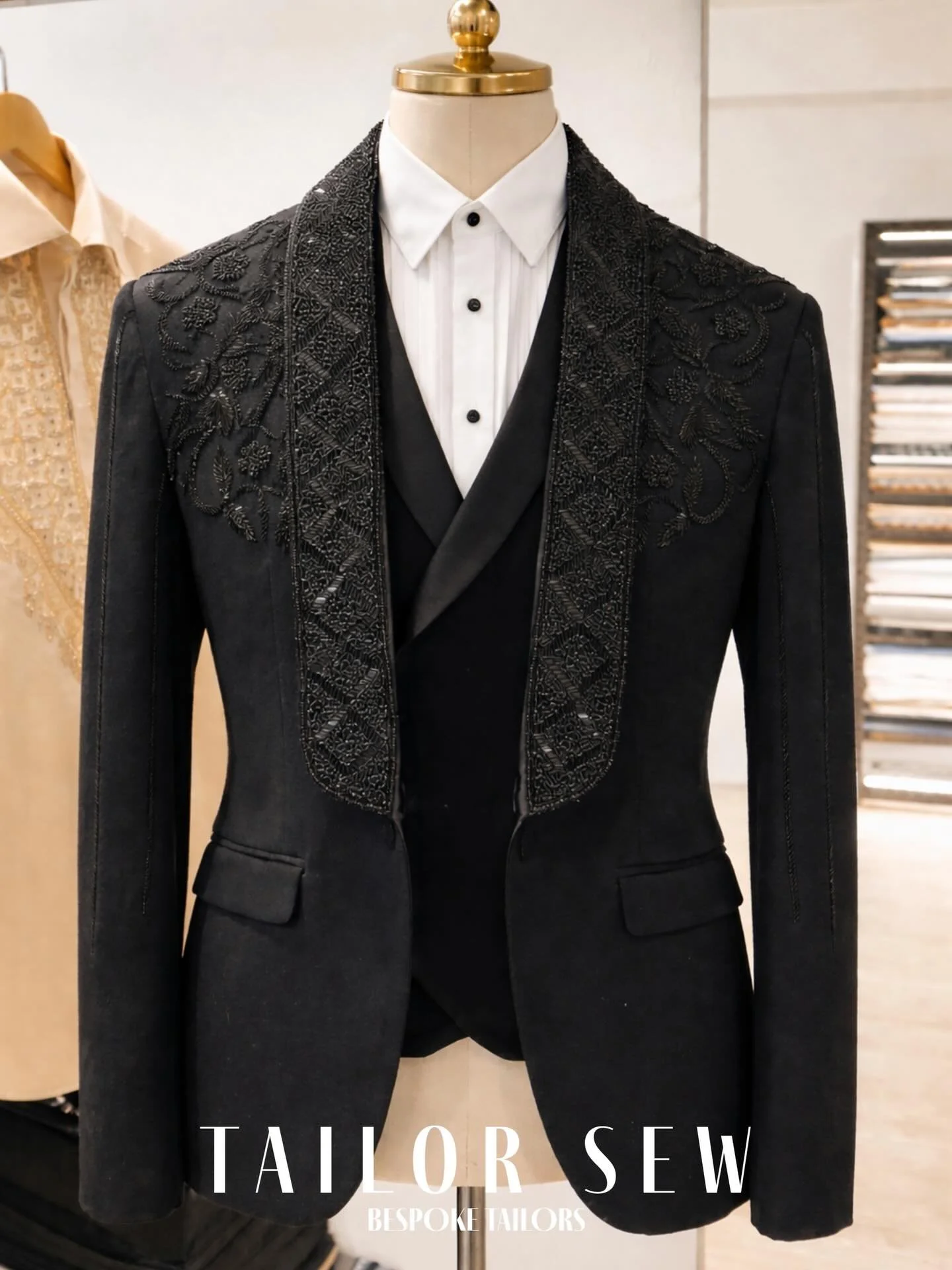 The pinnacle of evening elegance. 

Our bespoke hand-embellished shawl lapel tuxedo is designed for your most unforgettable moments. 

Where artisanal beadwork meets precision tailoring.

Wedding Tuxedo, Hand-Embellished, Shawl Lapel, Groom Style
#Ta