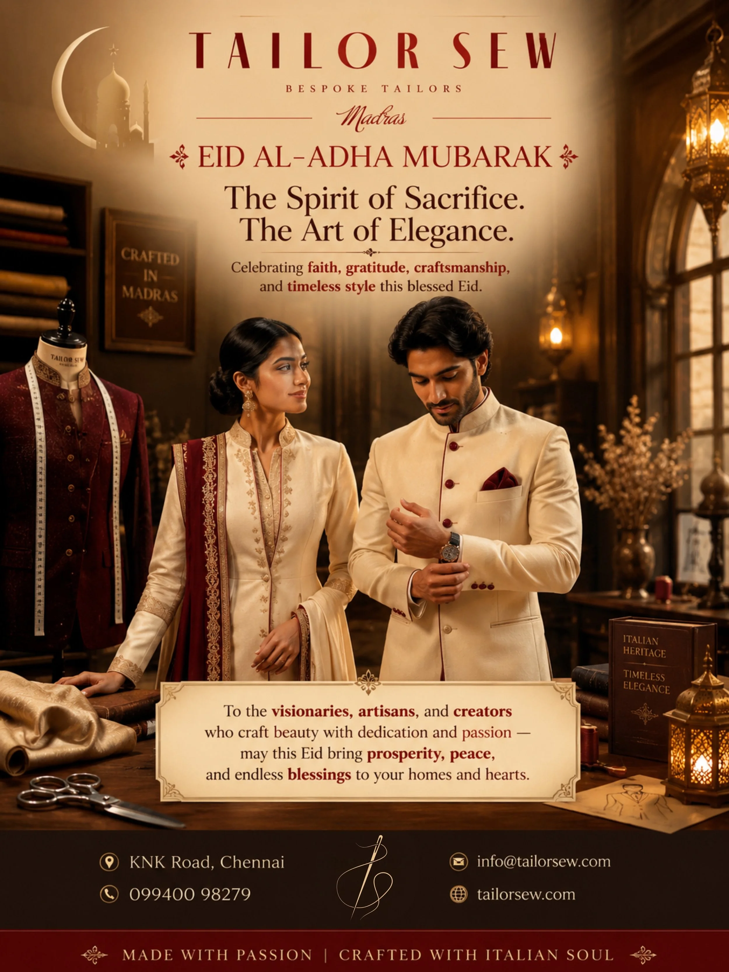 The Spirit of Sacrifice. The Art of Elegance. ✨🌙

Wishing you and your loved ones a blessed Eid Al-Adha filled with faith, gratitude, and timeless style. 

May this auspicious day bring prosperity, peace, and endless blessings to your homes and hear