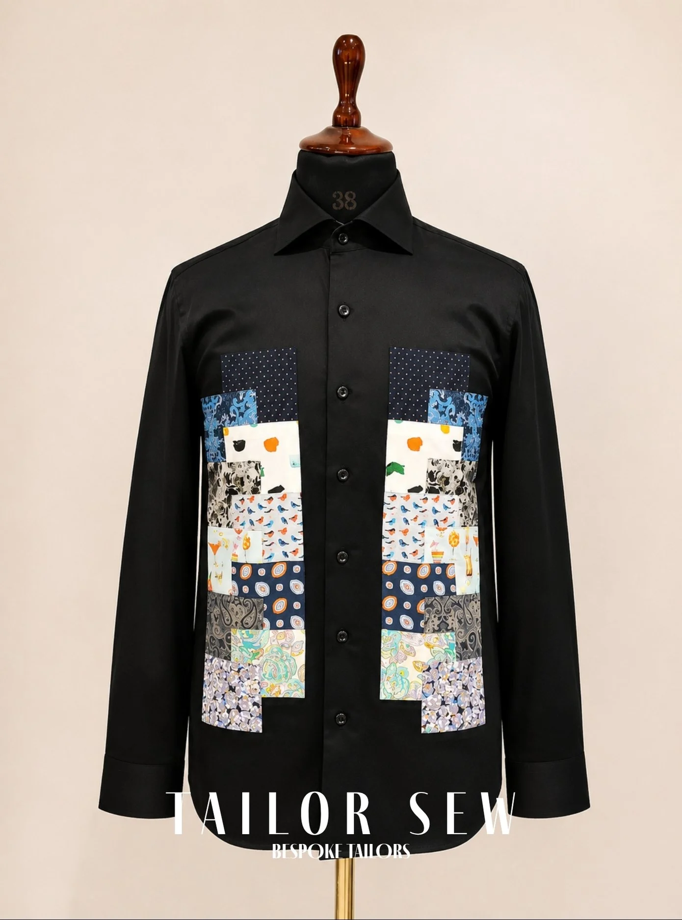 Artistic panels. Tailored precision. 🖤🎨

Make an unforgettable style statement with our Bespoke Black Patchwork Designer Shirt. Handcrafted at our KNK Road atelier, this creation features an intricate collage of multi-patterned fabric blocks set sy