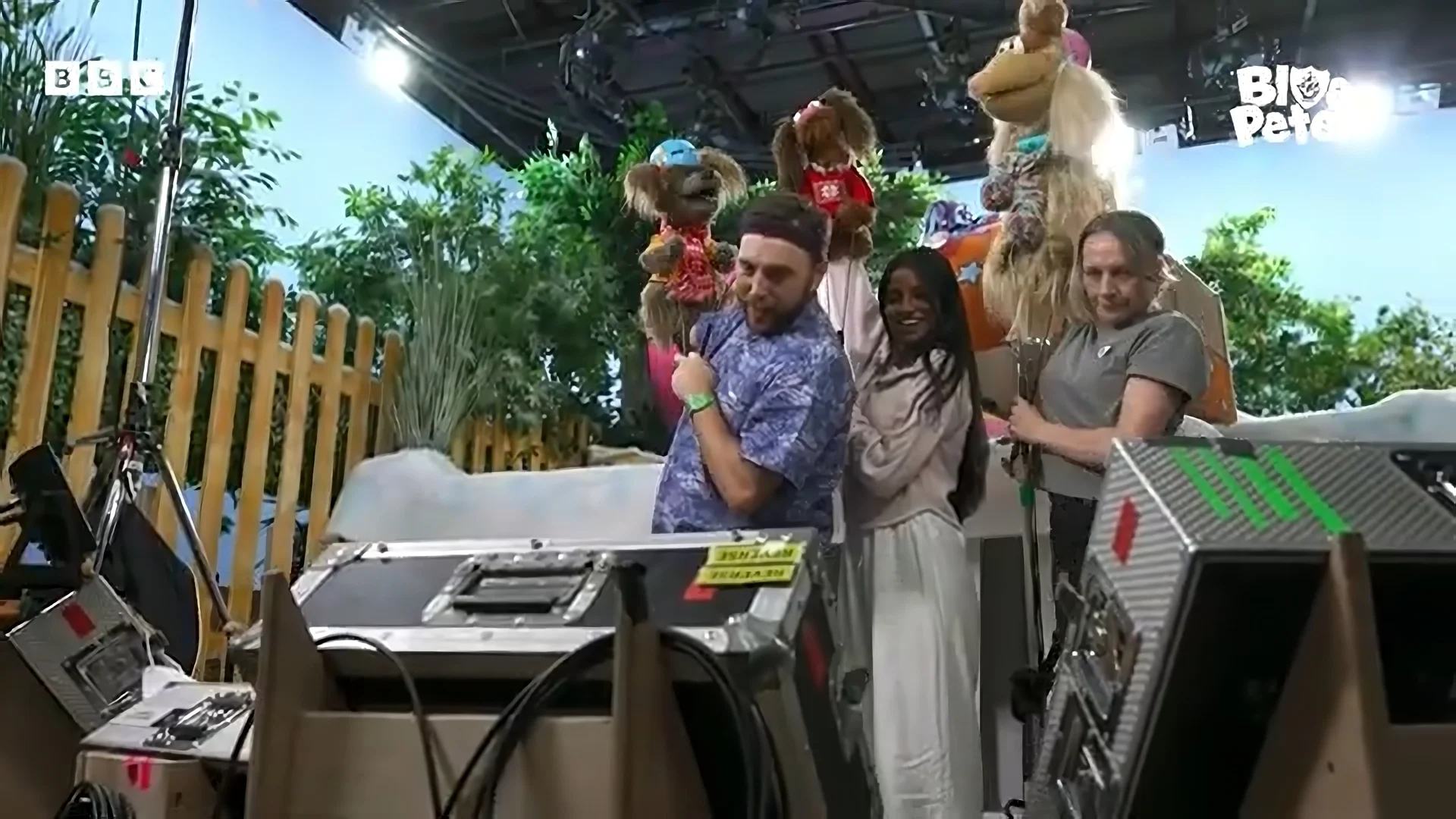 three puppeeters working in studio 1 for kids tv show