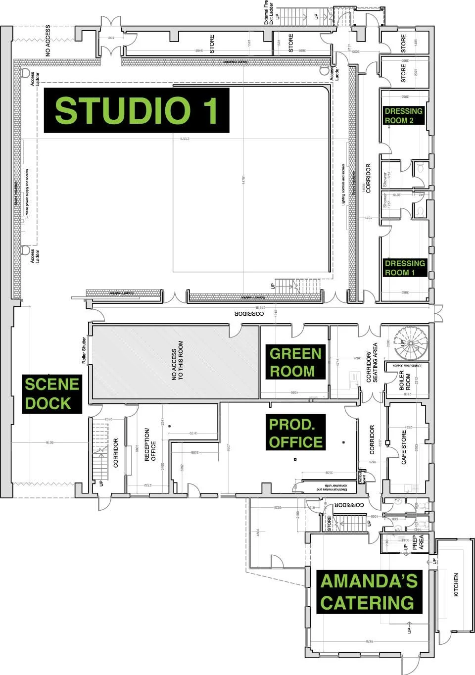 Technical floor plan of studio 1 at vectar project studio.