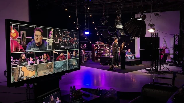 multicamera soundproof studio with lighting rig