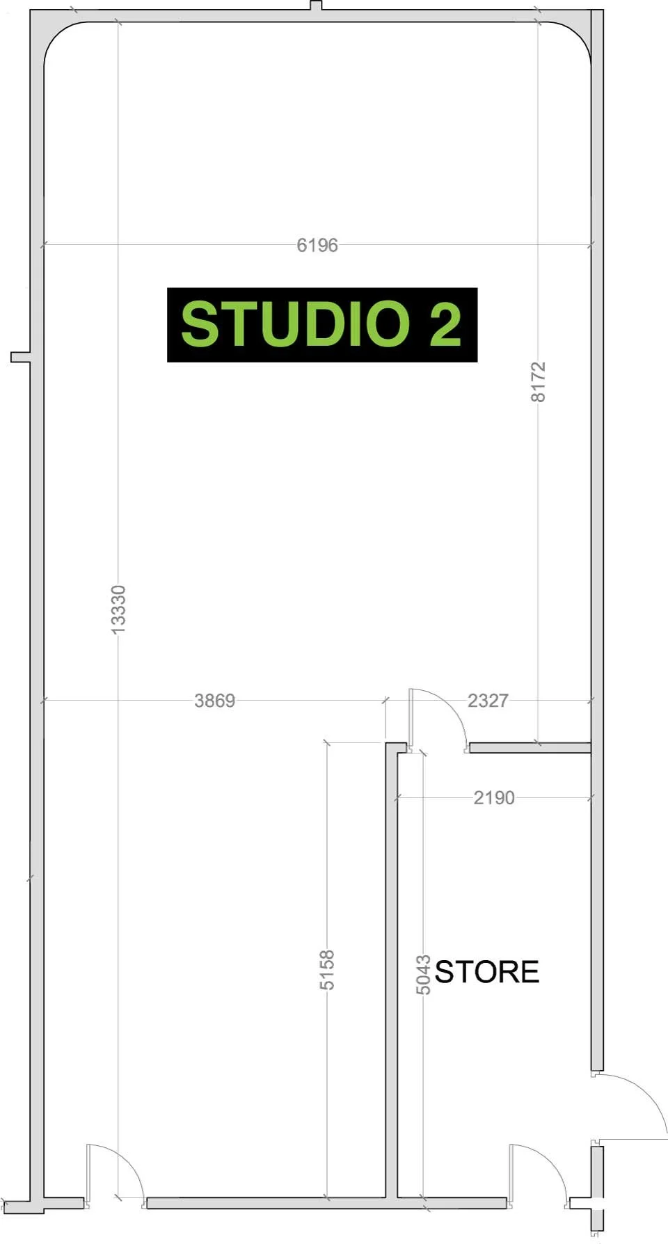 Technical floor plan of studio 2 at vectar project studio.
