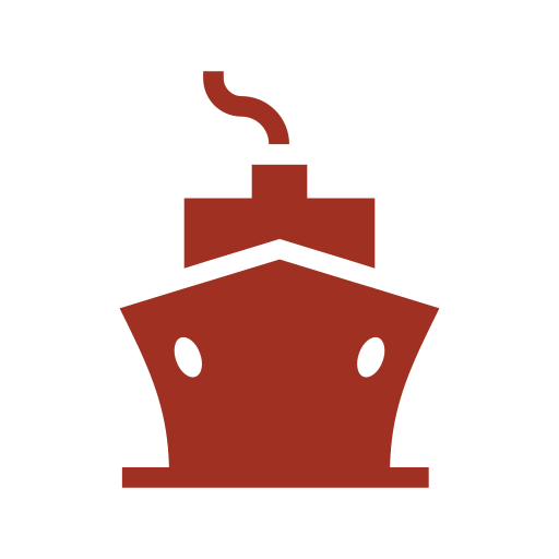 Icon of a cargo ship with a chimney emitting smoke.