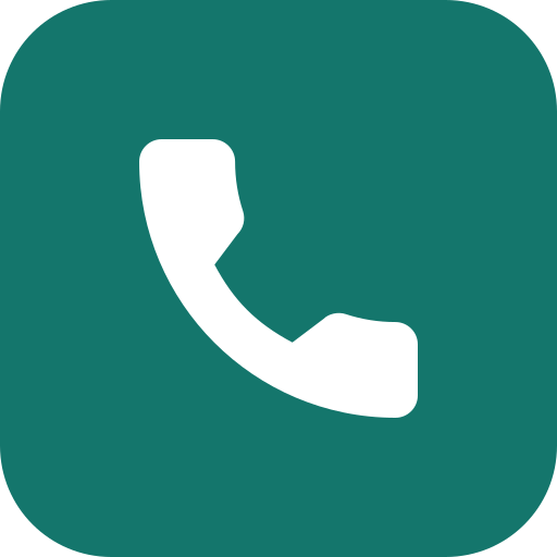 Icon of a white telephone handset on a green background.