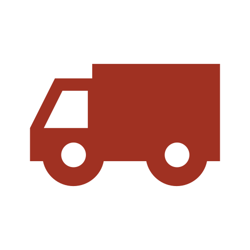 Simplified icon of a brown delivery truck with a black background.