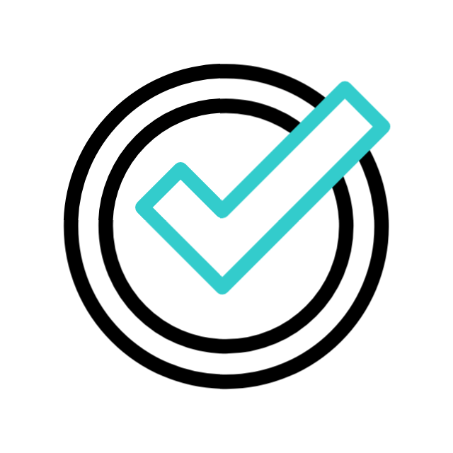 A target with concentric circles and a teal checkmark inside.
