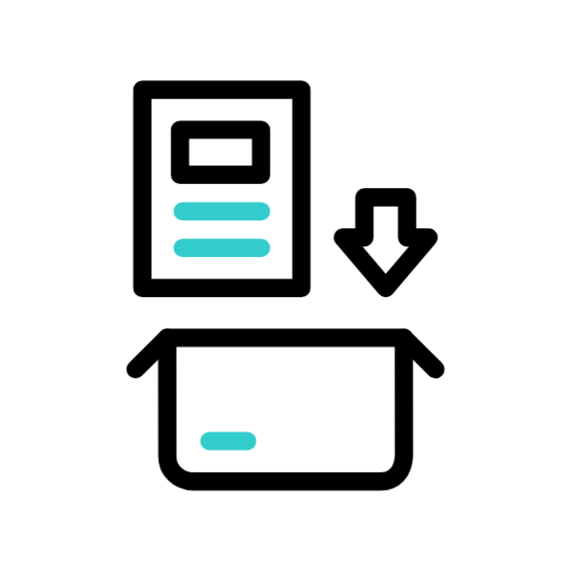 Icon of a mobile device with an arrow pointing down toward an open box, indicating downloading or transferring data.