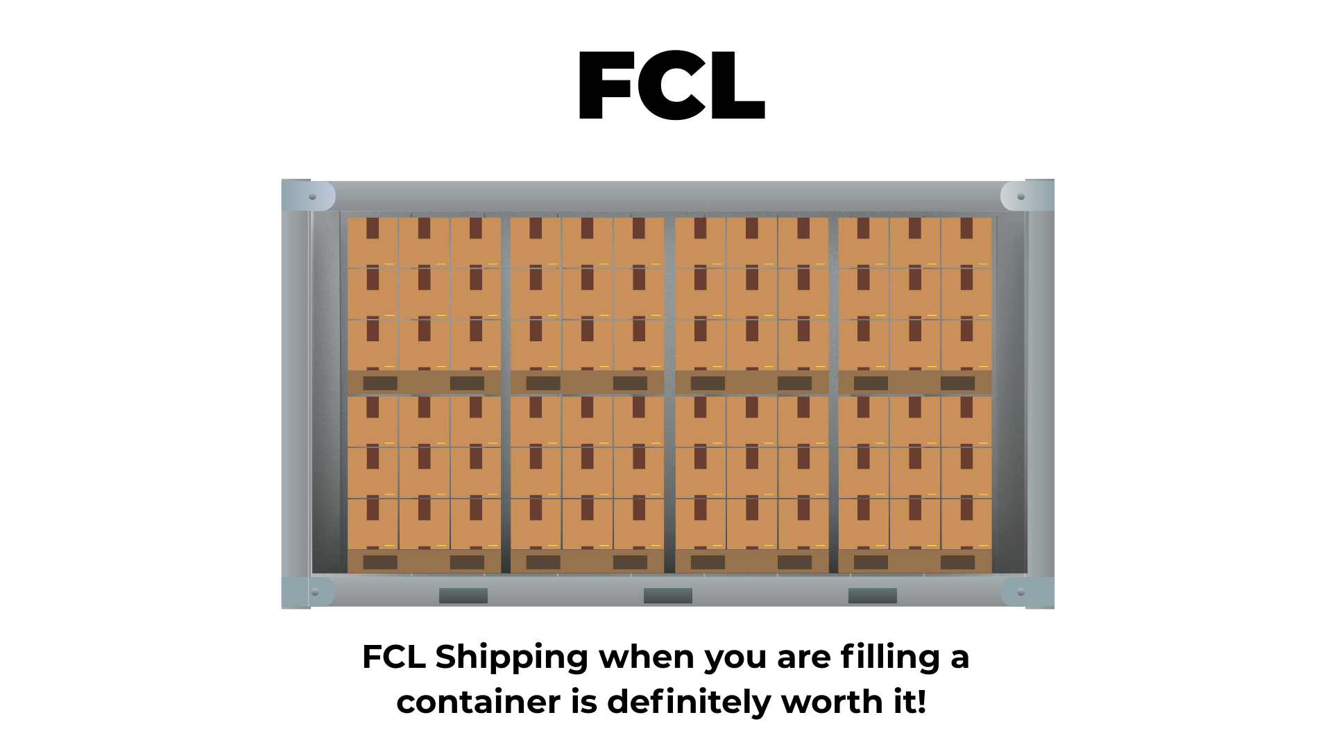 Top view of a pallet of packaged boxes in a storage freezer or refrigerator.