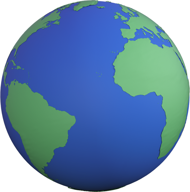A digital illustration of Earth with continents and oceans, showing North and South America, Africa, and parts of Europe and Greenland.