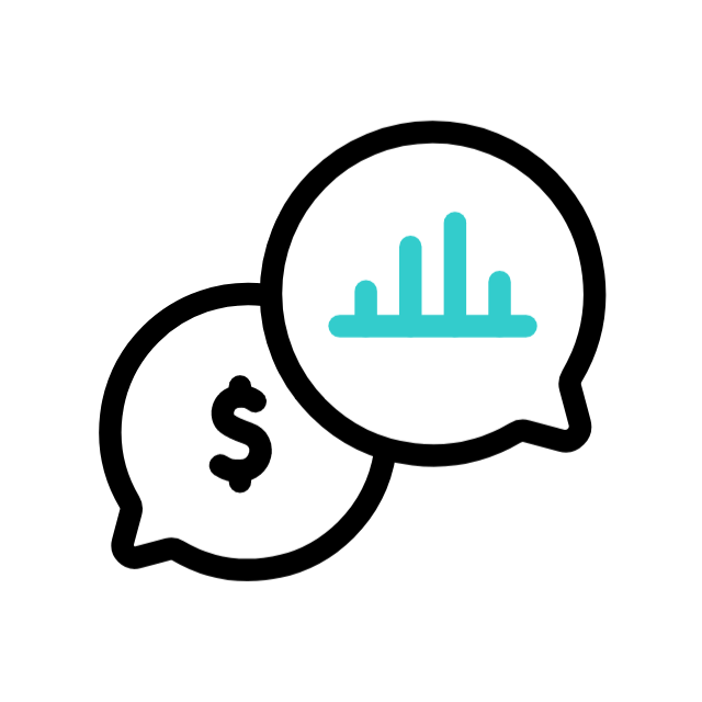 Speech bubbles with bar chart and dollar sign icons, representing financial or economic discussions.
