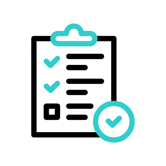 Illustration of a clipboard with checkmarks and a large checkmark seal, representing completion or approval.