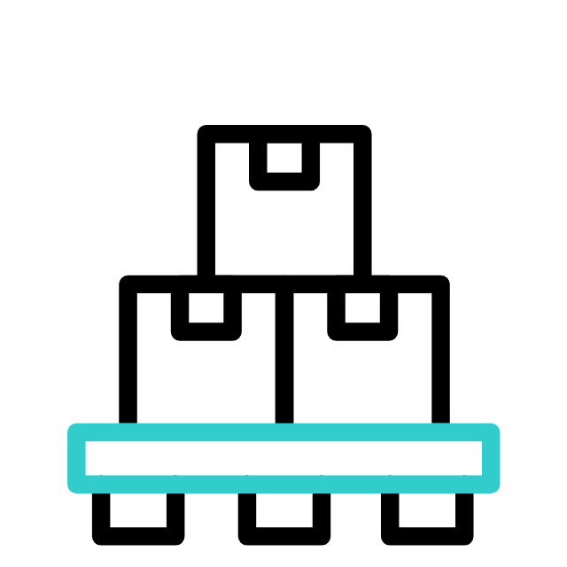 Stacked cardboard boxes on a teal pallet or platform.