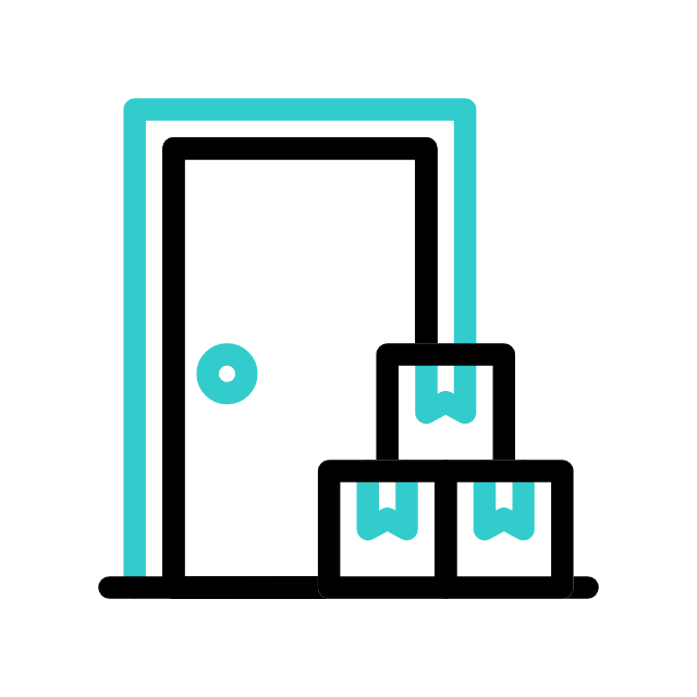 Door next to stacked boxes with labels.