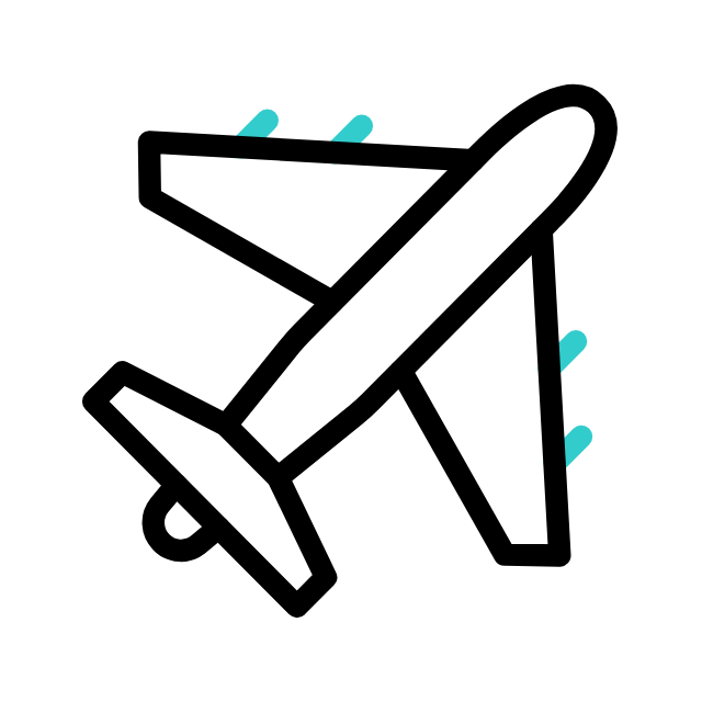 A simple illustration of an airplane with blue motion lines