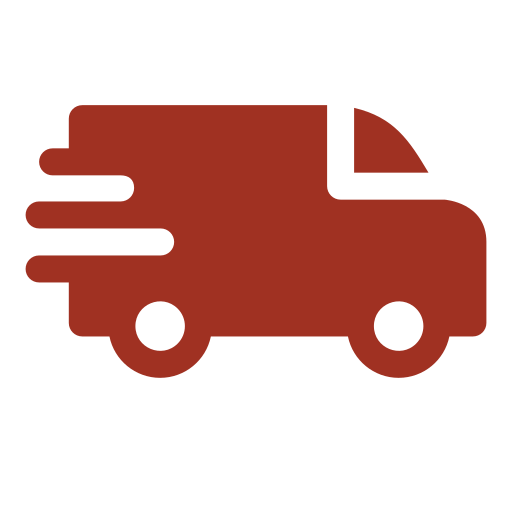 Icon of a red delivery truck with motion lines indicating speed.