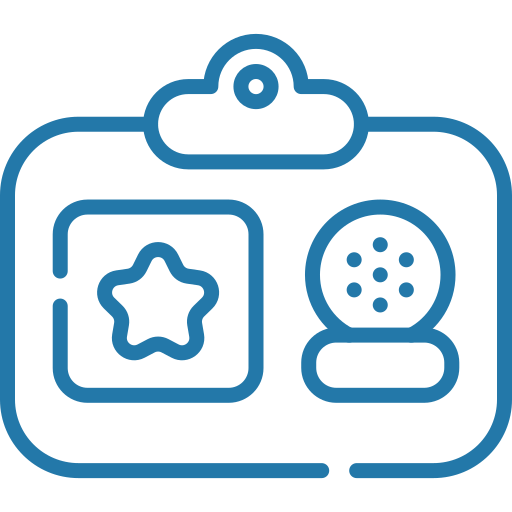 Icon of a clipboard with a star and a badge or profile picture.