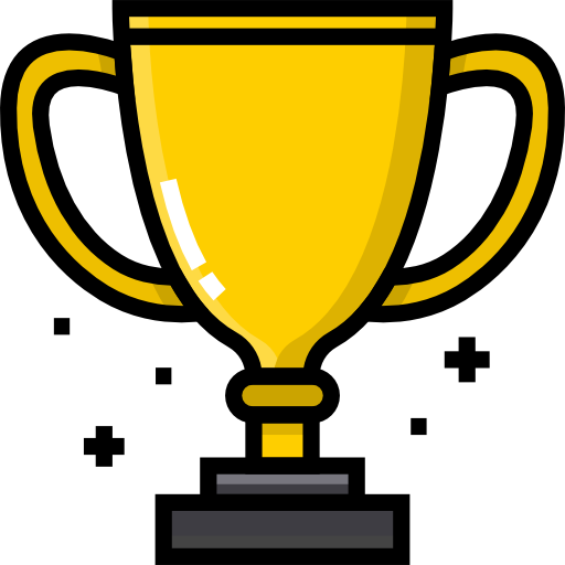 Golden trophy cup with two handles on a black background.