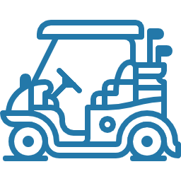 Line drawing of a golf cart with a roof and steering wheel