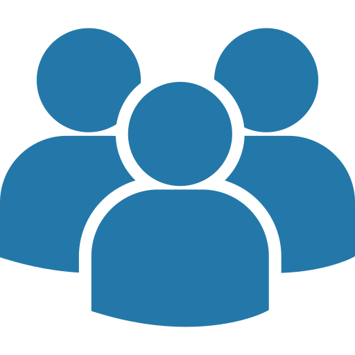 Icon of three blue human figures representing a group or team.
