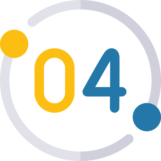 Number 04 with an atom model design