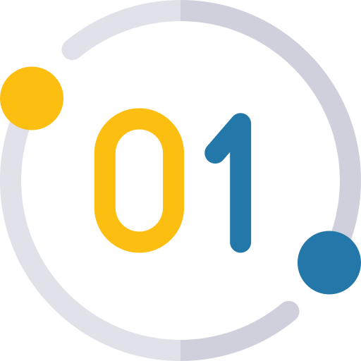Number 01 in a graphic with orbit-like circles and dots, representing a digital or technological theme.