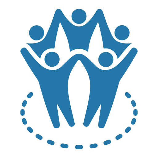 Icon of five stylized human figures holding hands, forming a circle, representing unity or teamwork.