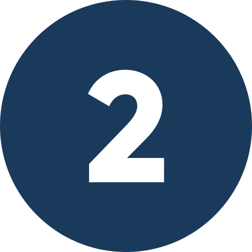 A dark blue circle with the number 2 in black in the center.