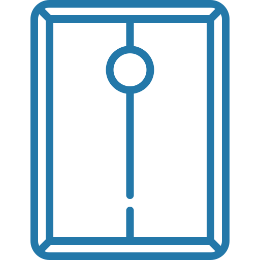 A diagram of a ping pong table from a top-down perspective, showing the net in the middle.