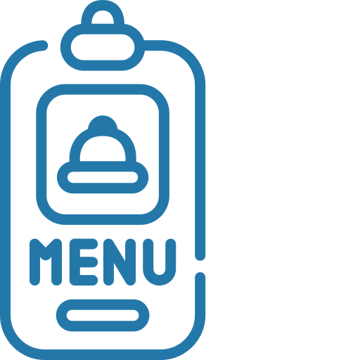 A digital menu displayed on a smartphone with an icon of a bell and the word 'MENU.'