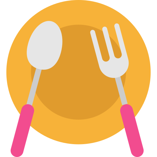 Illustration of a spoon and fork on a yellow plate