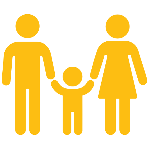 Silhouette of a family with two adults and one child holding hands.